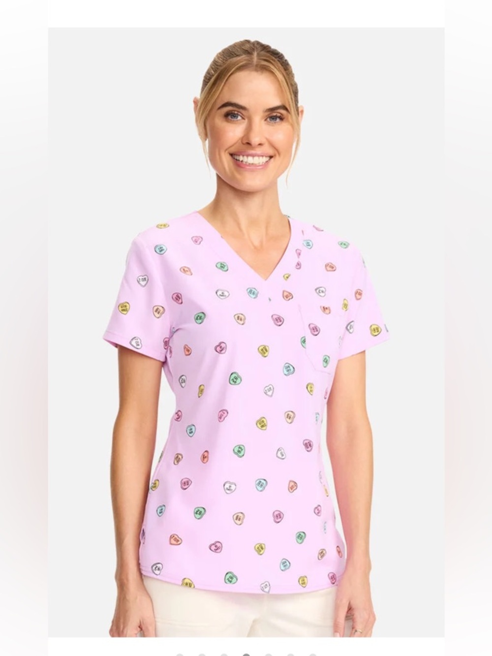 NWT Med Couture Sweet Talker Heart-Print V-Neck Women's Top, size L
